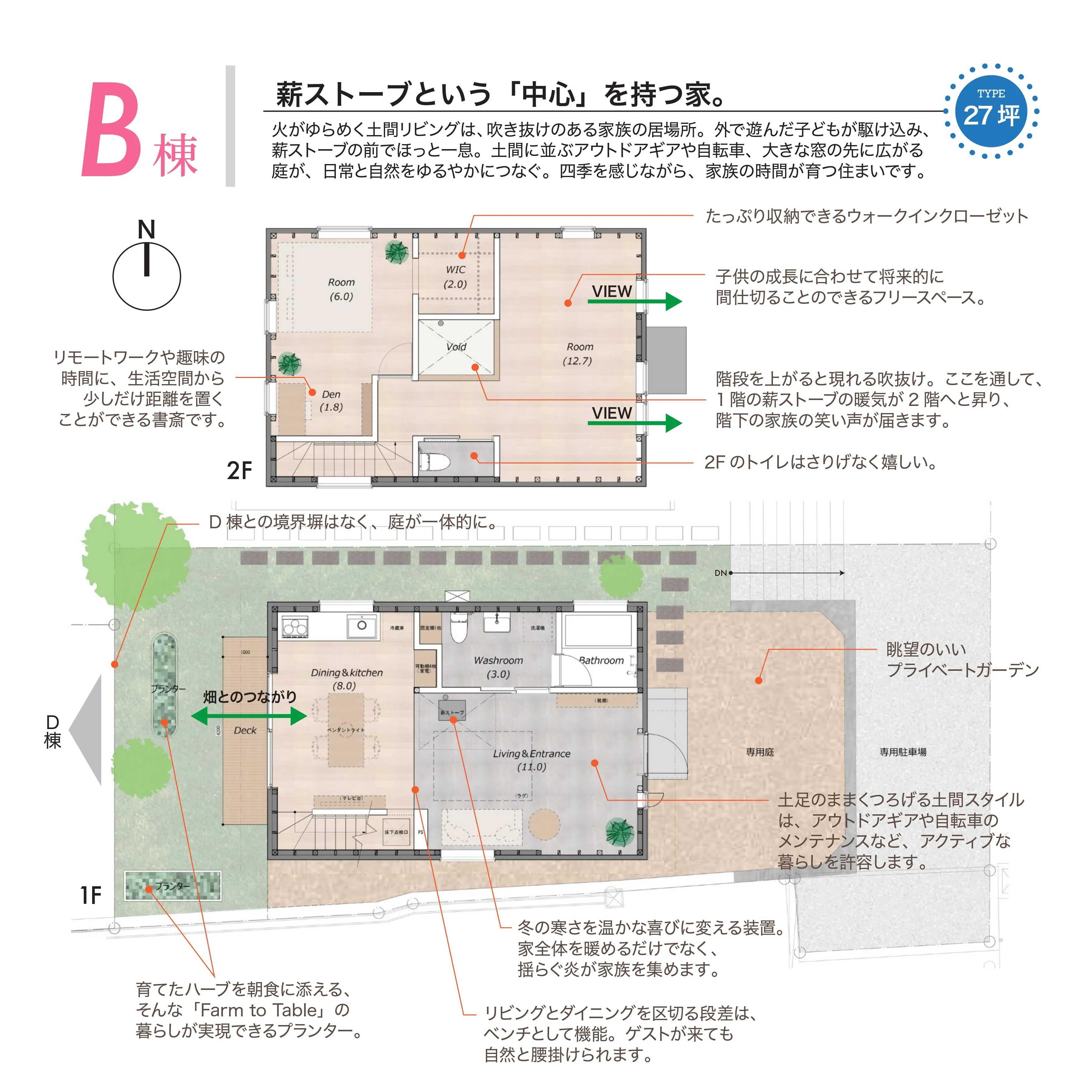 B棟 薪ストーブという「中心」を持つ家。​